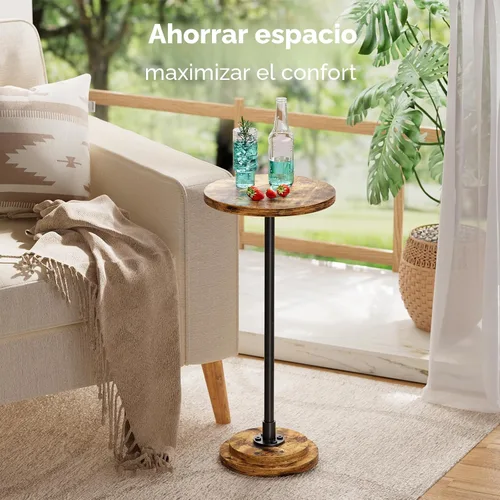 Vista 2 de Simple Trending Mesa auxiliar pequeña, mesa redonda para bebidas, mesa auxiliar de sofá para sala de estar, mesas de café para dormitorio, marrón