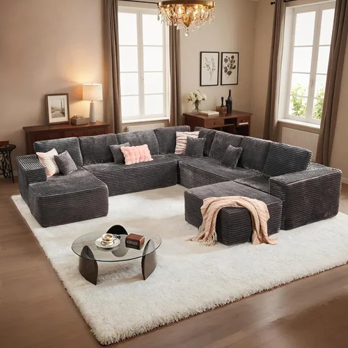 Vista 58 de HOOOWOOO Cloud - Sofás seccionales para sala de estar, sofá modular sin montaje, 110 x 79 pulgadas, de pana afelpada, juego de sofá grande