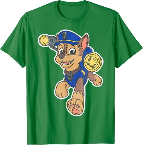 Vista 60 de Paw Patrol Chase Character Patch - Camiseta negra de manga corta con cuello redondo y ajuste clásico, talla S Negro