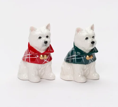 Vista 5 de Juego de salero y pimentero para perros Westie West Highland Terrier de porcelana fina, 3-3/8 pulgadas de alto