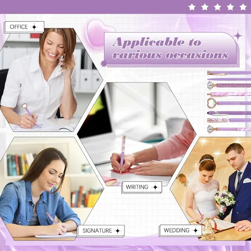 Vista 5 de Supervitae 8 Bolígrafos Morados para Mujer, Papelería Escolar, Regalos de Diario, Arena Líquida con Purpurina, Bolígrafos de Tinta Negra, Regalos