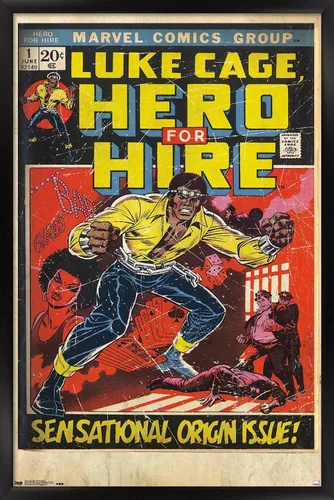 Vista 8 de Trends International Marvel Comics Luke Cage - Hero for Hire Cover #1 Wall Poster, 22.4L x 14.7W, Barnwood Framed Version
