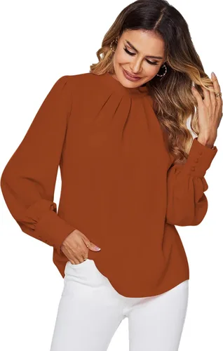 Vista 3 de LYANER Blusa plisada de manga larga con cuello alto falso para mujer