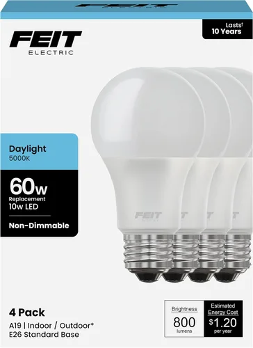 Vista 18 de Feit Electric Bombillas LED A19, equivalente a 60 W, no regulables, 800 lúmenes, base estándar E26, blanco suave de 2700 K, 80 CRI, vida útil de 10