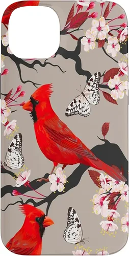 Vista 15 de Funda para iPhone 16 Women Girls Cardinals Red With Floral Butterfly
