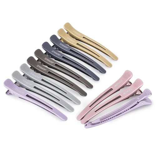 Vista 10 de AIMIKE - 6 piezas de pinzas profesionales para peinar y separar el cabello, antideslizantes, con pico de pato y banda de silicona para peluqueros