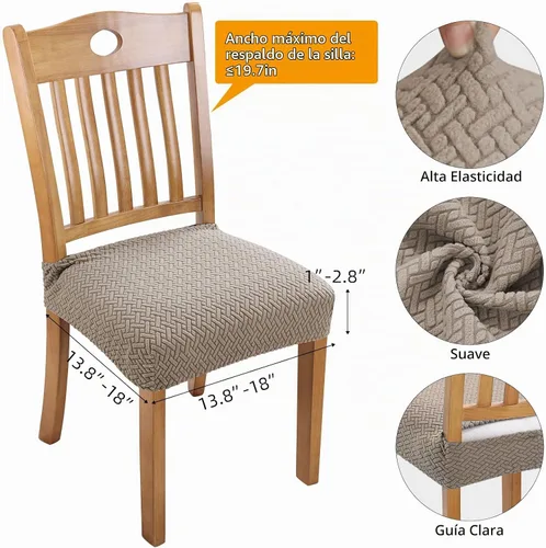 Vista 3 de Fuloon Fundas de Asiento de Silla Elásticas Impermeables 4 PCS, Fundas de Silla de Comedor Removibles Lavables Fundas Deslizables de Cojín de I-caqui