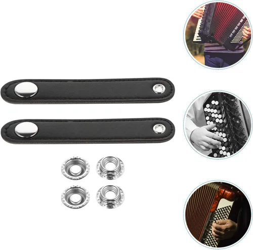 Vista 4 de EXCEART 2 correas de fuelle de acordeón de cuero negro con hebilla de repuesto para acordeón bajo, Negro
