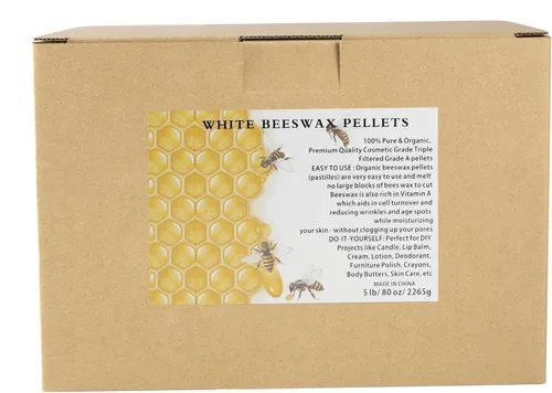Vista 2 de Gránulos de cera de abeja blanca natural (5 libras) Material puro sin refinar para proyectos de bricolaje Fabricación de velas, cuidado