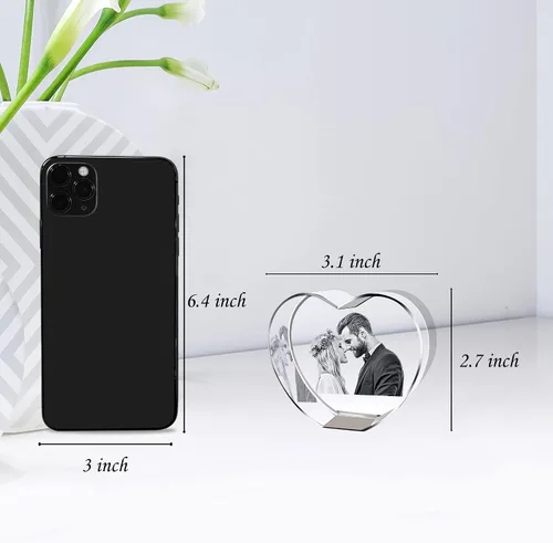 Vista 8 de Bivei Foto de cristal 3D con tus propias fotos para él, imagen grabada con láser 3D personalizada en cristal para parejas, decoración conmemorativa