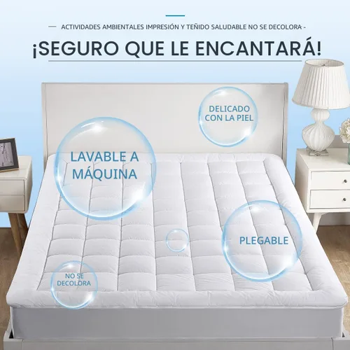 Vista 3 de Funda de colchón acolchada con profundo bolsillo de 18 pulgadas, 300 hilos de algodón, de Oaskys, Abajo, Blanco, Completo