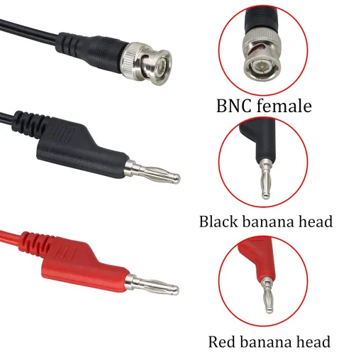 Vista 3 de Cable de prueba BNC a doble enchufe de plátano, cable coaxial BNC a prueba de apilamiento dual, cable BNC macho a cable de prueba de enchufe macho