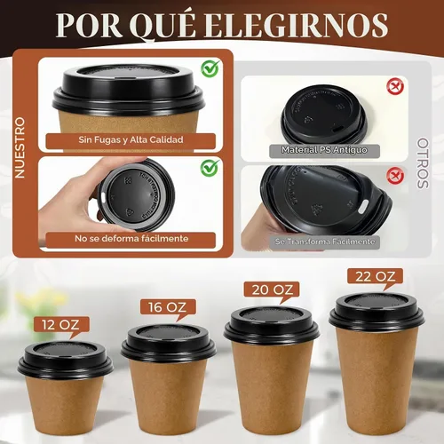 Vista 3 de Paquete de 100 tapas desechables negras para tazas de café, se