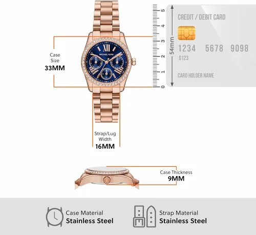 Vista 5 de Michael Kors Lexington Lux - Reloj de pulsera de acero inoxidable multifunción en tono oro rosa para mujer
