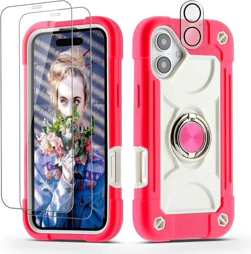 Vista 57 de Funda para iPhone 11 de 6.1 pulgadas con soporte de anillo, con 2 protectores de pantalla de vidrio, resistente a los golpes, resistente a