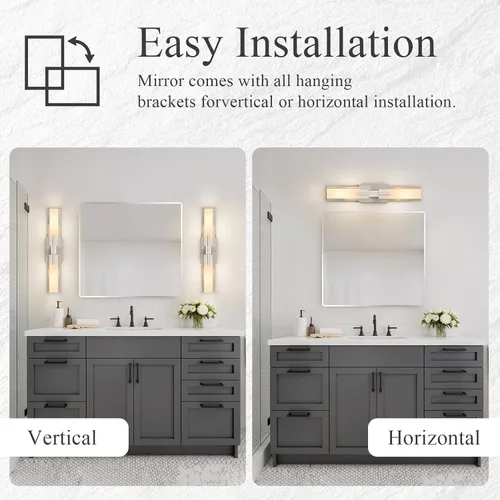 Vista 8 de VitaLink Lámpara de tocador de baño de 24 pulgadas, níquel satinado, 2 luces de vidrio esmerilado para baño, accesorios de iluminación cableados