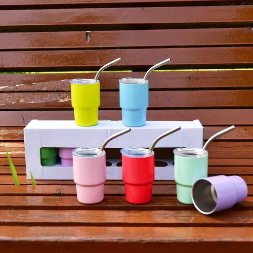 Vista 6 de 3 oz Mini Tumbler Shot Glass with Straw and Lid 108 Pcs Sublimation Shot Glasses Tumblers Stainless Steel Mini Shot Glasses with Lids for Wedding