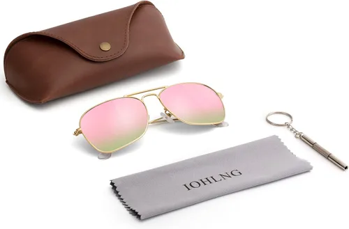 Vista 6 de IOHLNG Lentes de sol cuadrados de aviador para mujeres y hombres, polarizados, militares, cuadrados, clásicos, vintage, de metal