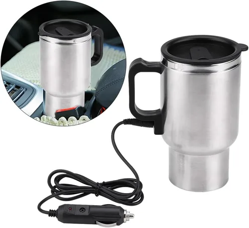 Vista 8 de Hervidor eléctrico para coche, 12 V, 15.2 fl oz, eléctrico en el coche, taza de calefacción de acero inoxidable, taza de café, té, taza de coche