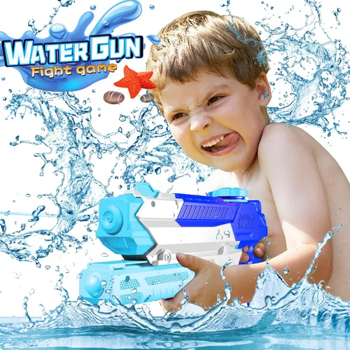 Vista 6 de WOLKEK Pistolas de agua para niños y adultos, paquete de 4 pistolas de chorro de alta capacidad de 400 CC de largo alcance, juguetes de piscina