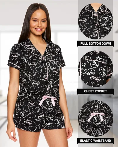 Vista 2 de bebe Conjunto de pijama para mujer camisa con botones y pantalones cortos conjunto de pijama