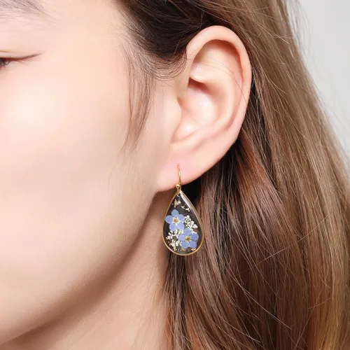 Vista 71 de Forget-Me-Not and Queen Anne's Lace Pressed Wildflower Earrings Pressed Flower Earrings Handmade Drop and Dangle Earrings Gift for Woman