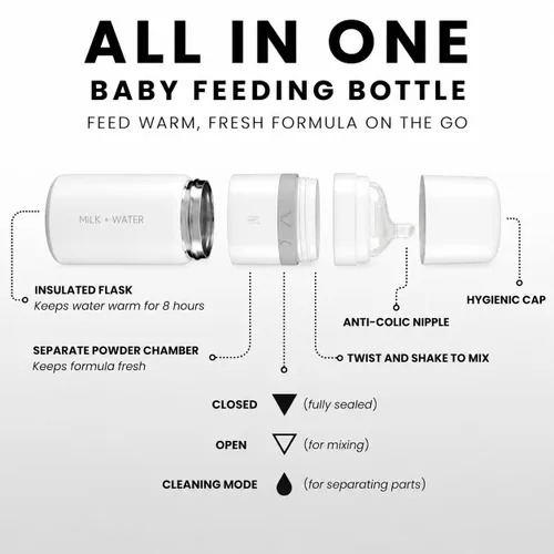 Vista 3 de MILK & WATER - Dispensador de biberones y fórmula para bebés todo en uno de acero inoxidable sobre la marcha, mantiene el agua caliente y la fórmula