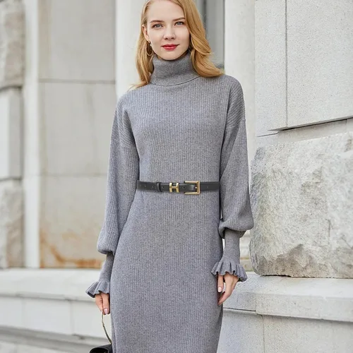 Vista 368 de Cinturón de cuero clásico con hebilla de metal para mujer con vestido de jeans