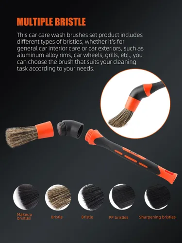 Vista 3 de SPTA juego de cepillos para detalle de coche, pack de 5 cepillos suaves de pelo de jabalí con codo para limpieza automotriz elegante de superficies
