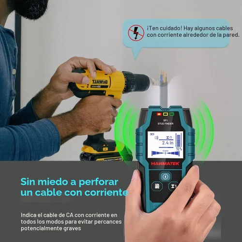 Vista 5 de HANMATEK Detector de Pernos de Pared con Sensor Inteligente Pro, Alarma de Audio y Pantalla LCD HD, Herramienta de Detector de Pernos 5 en 1