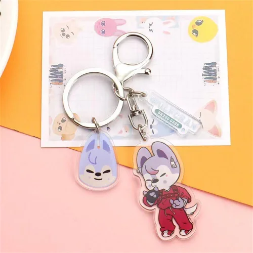 Vista 2 de KPOP Stray Kids Merch SKZOO Llavero colgante para niños callejeros acrílico llavero llavero HAN HYUNJIN Felix Accesorios