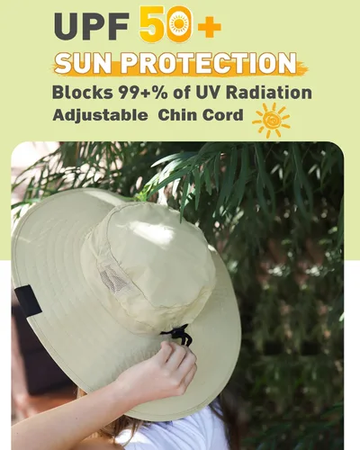 Vista 6 de Tirrinia Sombrero de sol para mujer, de ala dura, extra ancha, grande, Boonie, pesca, safari, senderismo