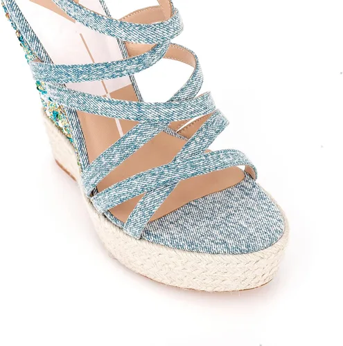Vista 3 de WENOREG Sandalias de tacón alto con diamantes de imitación para mujer, con hebilla doble ajustable, correa cruzada de moda de verano, puntera