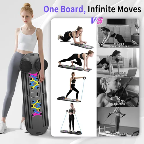Vista 6 de Tabla de Pilates, Juego de Reformador de Pilates Plegable para Entrenamiento en Casa con Temporizador, Equipo de Pilates Reformador Portátil