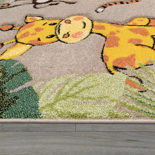 Vista 2 de Paco Home Alfombra de guardería para niños, diseño de animales de la selva, jirafa, león en beige, tamaño: 2 pies 8 pulgadas x 4 pies 11 pulgadas