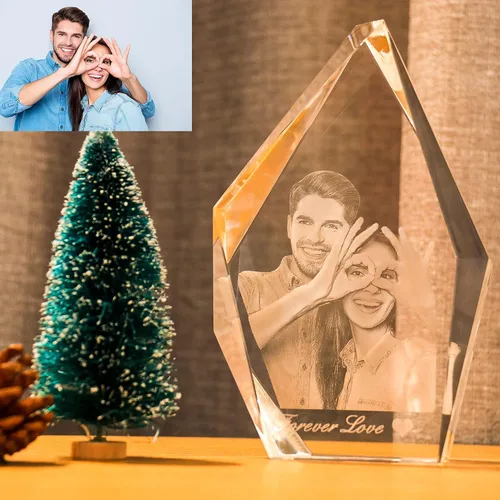 Vista 7 de Marco de fotos personalizado grabado en 3D grabado en el interior del cristal con imagen para Navidad, día de San Valentín, boda, día de la madre