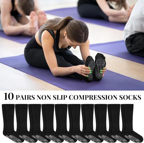 Vista 3 de Xtinmee 6 Pairs Non Slip Compression Socks Maternity Compression Socks 20-30 Mmhg Anti Skid Compression Socks Hospital Socks with Grips for Men and