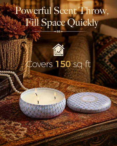 Vista 34 de M&SENSE Velas aromáticas de bayas cítricas, vela grande de lata de soja de 3 mechas, más de 40 horas de tiempo de combustión, cera vegana 100%