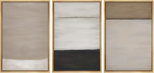 Vista 287 de SIGNFORD - Set de obras de arte en lienzo enmarcado para pared, ilustraciones abstractas de neblina del desierto en tonos neutros beige y marrón