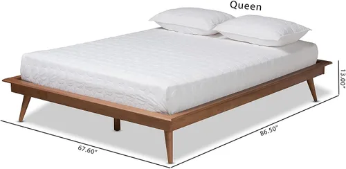 Vista 3 de Baxton Studio Karine Mid-Century - Marco de cama de madera con acabado marrón nogal, tamaño queen
