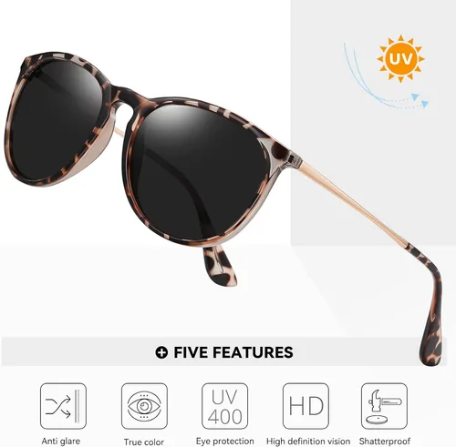 Vista 4 de Gafas de sol polarizadas redondas retro para mujer, gafas de sol vintage de moda con protección UV