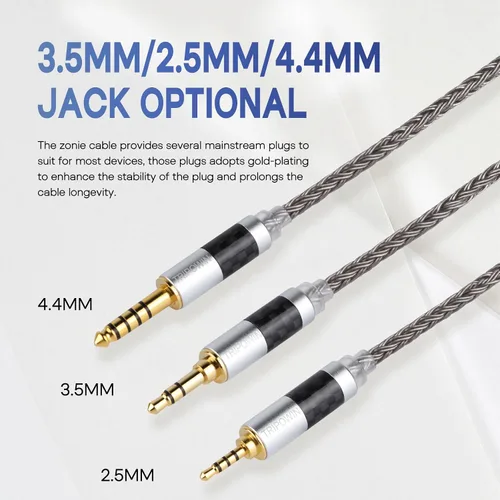 Vista 5 de Linsoul Tripowin Zonie cable SPC para auriculares de 16 núcleos, chapado en plata