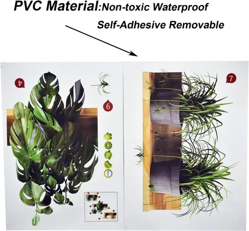 Vista 3 de Maydahui Calcomanías de pared creativas de plantas y hojas verdes 3D Bonsái Tropical Plant (34 x 31 pulgadas) despegar pegar, extraíble, arte