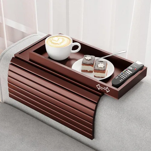 Vista 17 de Bestjing Bandeja de bambú para portavasos de sofá – 2 en 1 con soporte doble desmontable Be Slide-Away – Sofá sillón Caddy para beber aperitivos