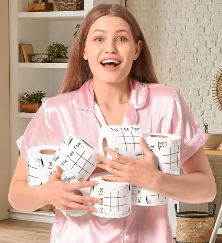 Vista 7 de Printed TP Tic Tac Toe - Papel higiénico impreso - Divertido rollo de papel higiénico para broma, sorpresa, decoración de baño, regalo novedoso