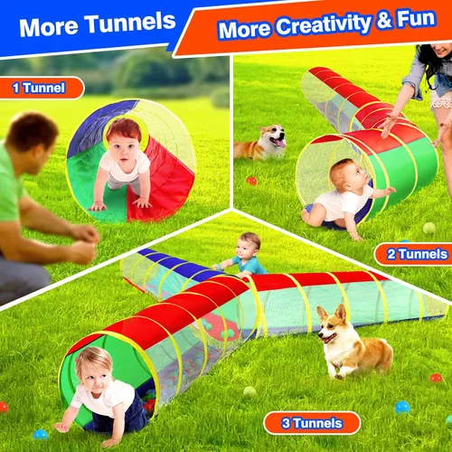 Vista 4 de Hoohtoot Los niños gatean a través del túnel de juego, túnel de juego desplegable para bebés para niños, tienda de campaña de juguete para niñas