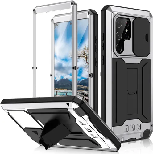 Vista 14 de Funda resistente para Samsung Galaxy S22 5G 2022 con protector de pantalla y función atril para cámara Samsung S22, de metal militar, a prueba
