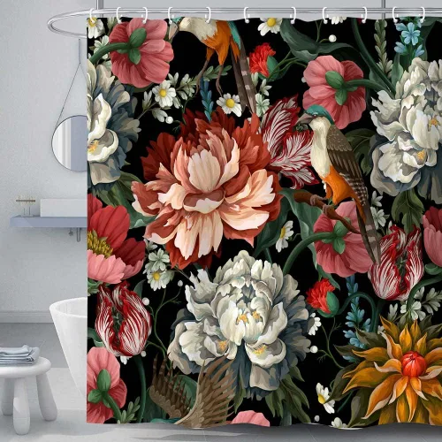 Vista 29 de Torich Cortina de ducha bohemia floral para baño, abstracta de mediados de siglo, decoración bohemia, cortinas de baño, flores botánicas, hojas