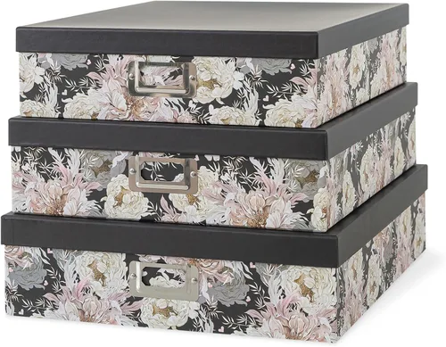 Vista 10 de Soul & Lane Cajas de almacenamiento decorativas de cartón con tapas para decoración del hogar, juego de 3 cajas de almacenamiento de fotos anidables