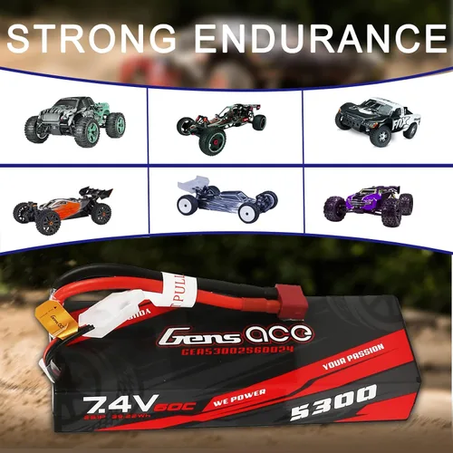 Vista 5 de Gens ace 2S Lipo Batería 7.4V 60C 5300mAh Lipo Batería HardCase Pack con Deans Plug para RC Car